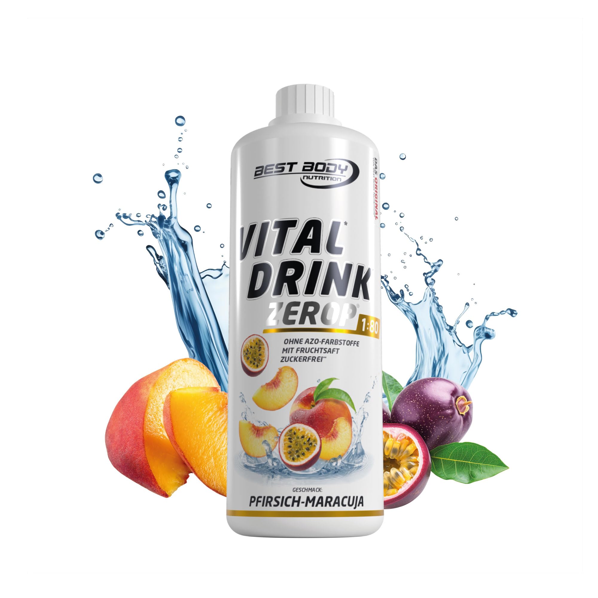 Best Body Nutrition Vital Drink ZEROP® - Peach Passion Fruit, Sugar-Free Beverage Concentrate, 1:80 Makes 80 Litres of Ready-To-Drink, 1000 ml