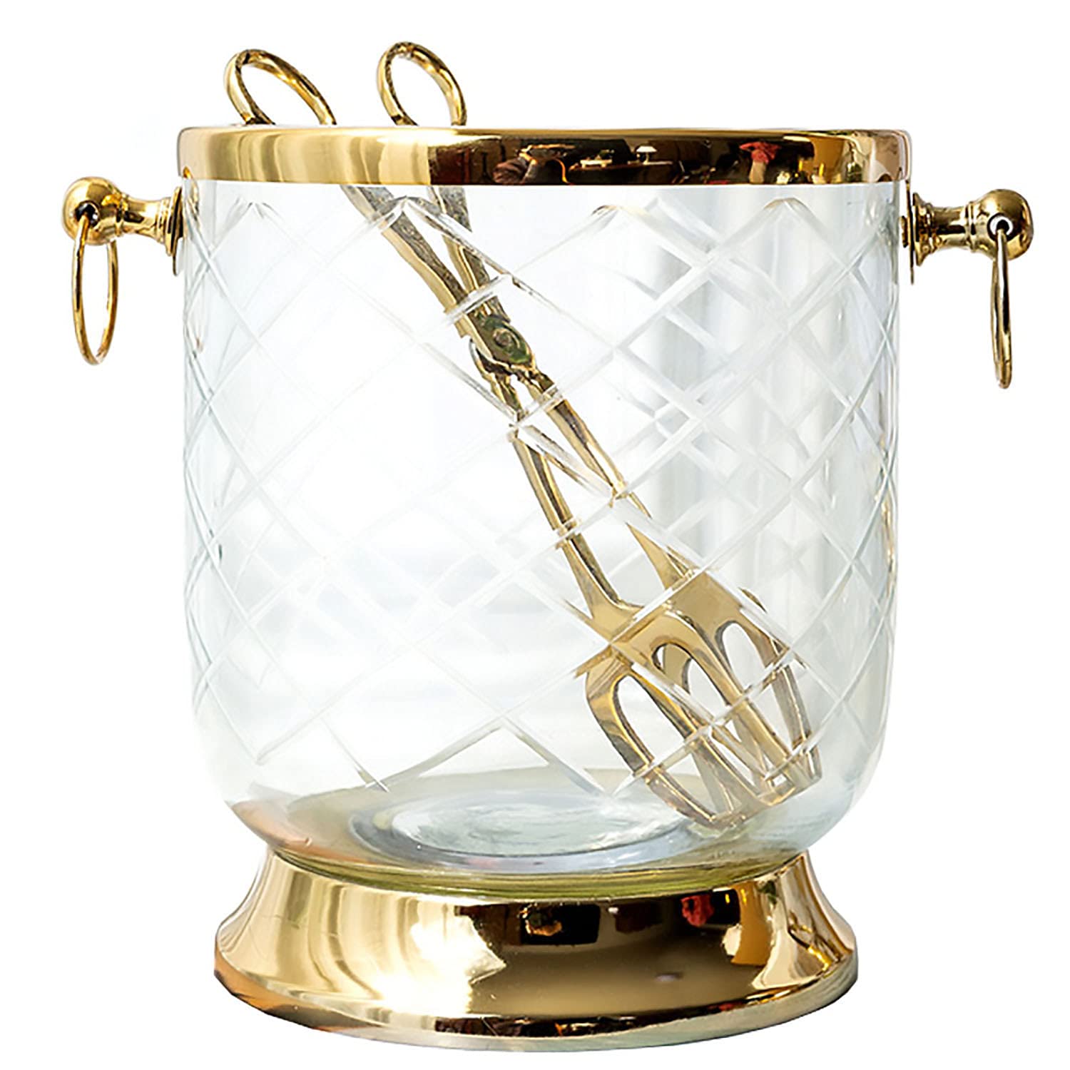 Cubitera de Vidrio binaural con Adornos de Pinza para Hielo, Cubo Enfriador de Vino, contenedor para Cubitos de Hielo para Bares y restaurantes en casa.