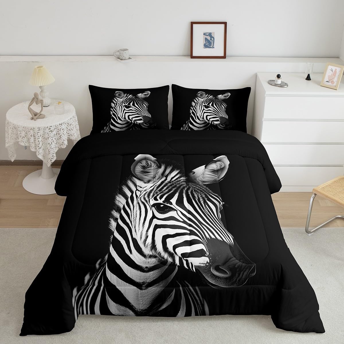 Homewish White Tiger Full Size Comforter Set,Blue Flowers Romantic Rose Floral Bedding Comforters Bedroom Collection,3D Wild Animal Africa Style Breathable Polyester Bedding Set