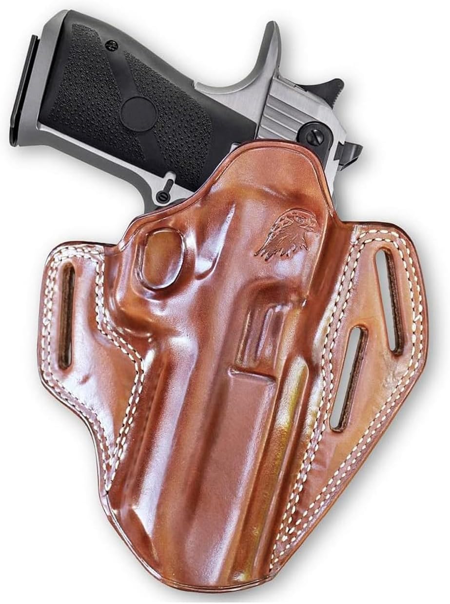 MASC Holster Premium Leather OWB Pancake Holster with Open Top Fits, Magnum Research Desert Eagle L5 .357/44 Magnum 5" BBL, R/H Draw, Brown Color #1593#