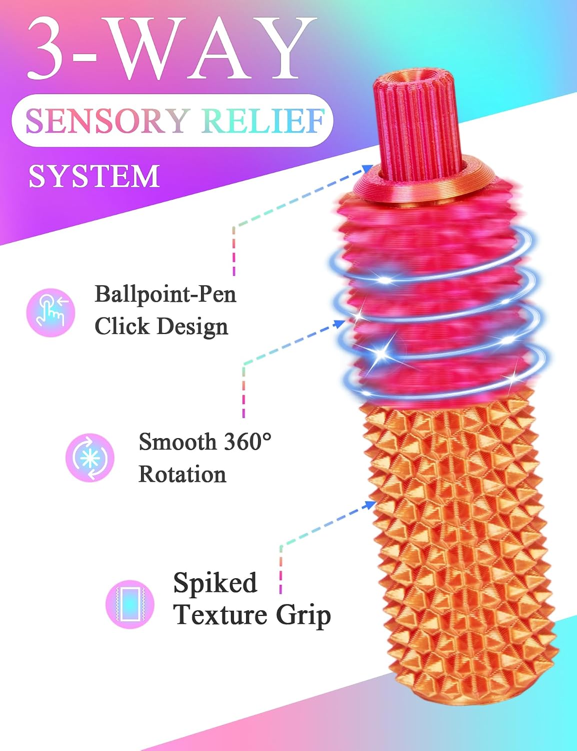 Portable Stim Tool, Pocket Mini Fidget for Adults, Pain Stim Fidget, 3D Printed Venting Key Pendant, Spiky Grippie Stim Keychain for Anxiety Relief Positive, Novelty Gifts (2PCS-A)