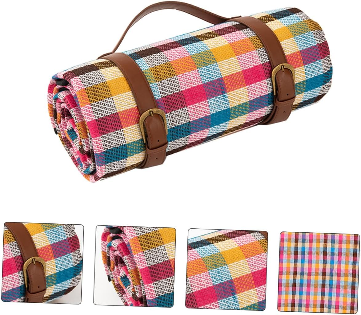 FAVOMOTO Leather Strap Picnic Mat Outdoor Camping Pad Waterproof Thickened 150x200cm Moisture-Resistant Ground Mat for Travel Beach Lawn