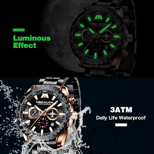 Miniatura 4 de MEGALITH Relojes de pulsera para hombre Pilot cronógrafo analógico de cuarzo, reloj militar para hombre, resistente al agua, esfera grande de 1.811