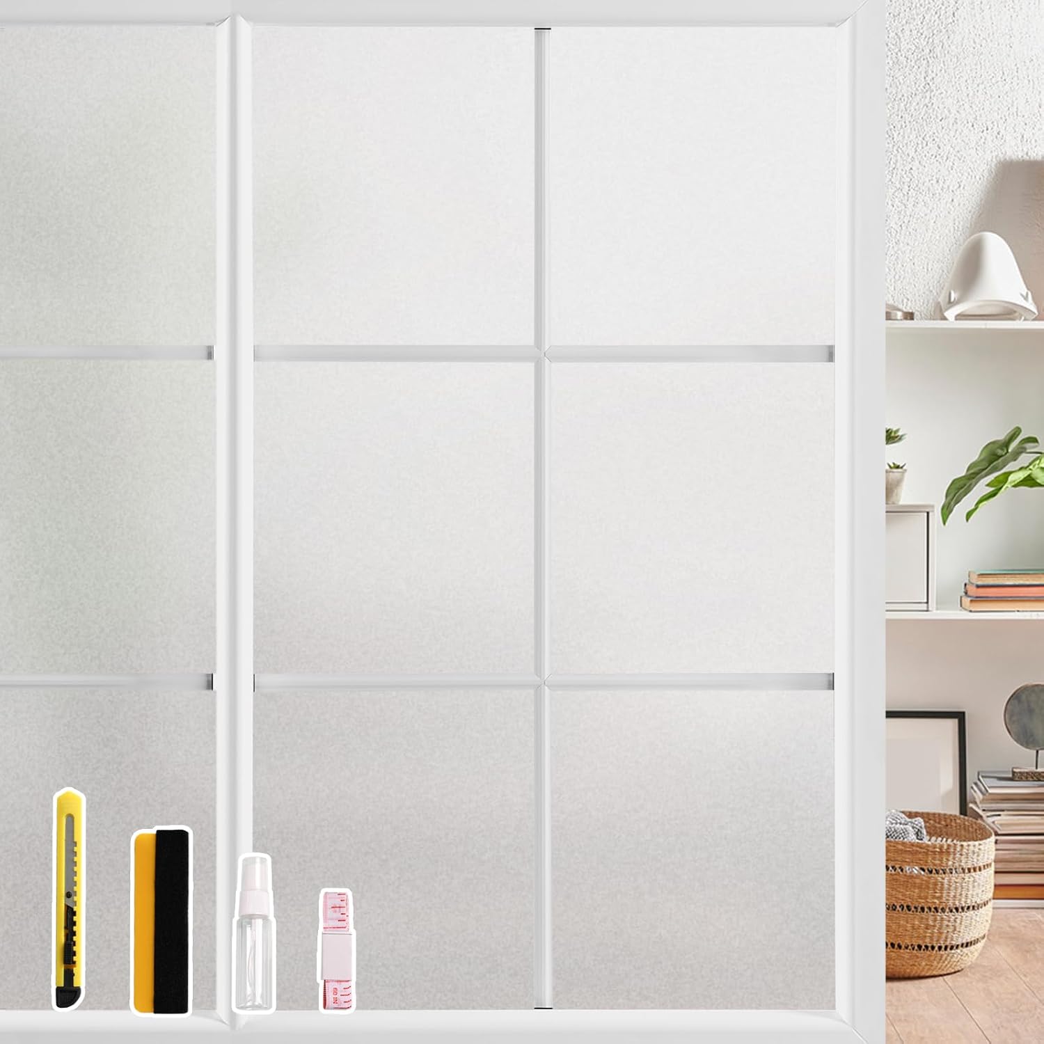NINETREX Frosted Window Privacy Film,Static Cling Vinyl Window Film Glass Door,Sun Blocking Non Adhesive Heat Control for Bathroom Home Office,44.5x200cm - Amazon product rated Grade A