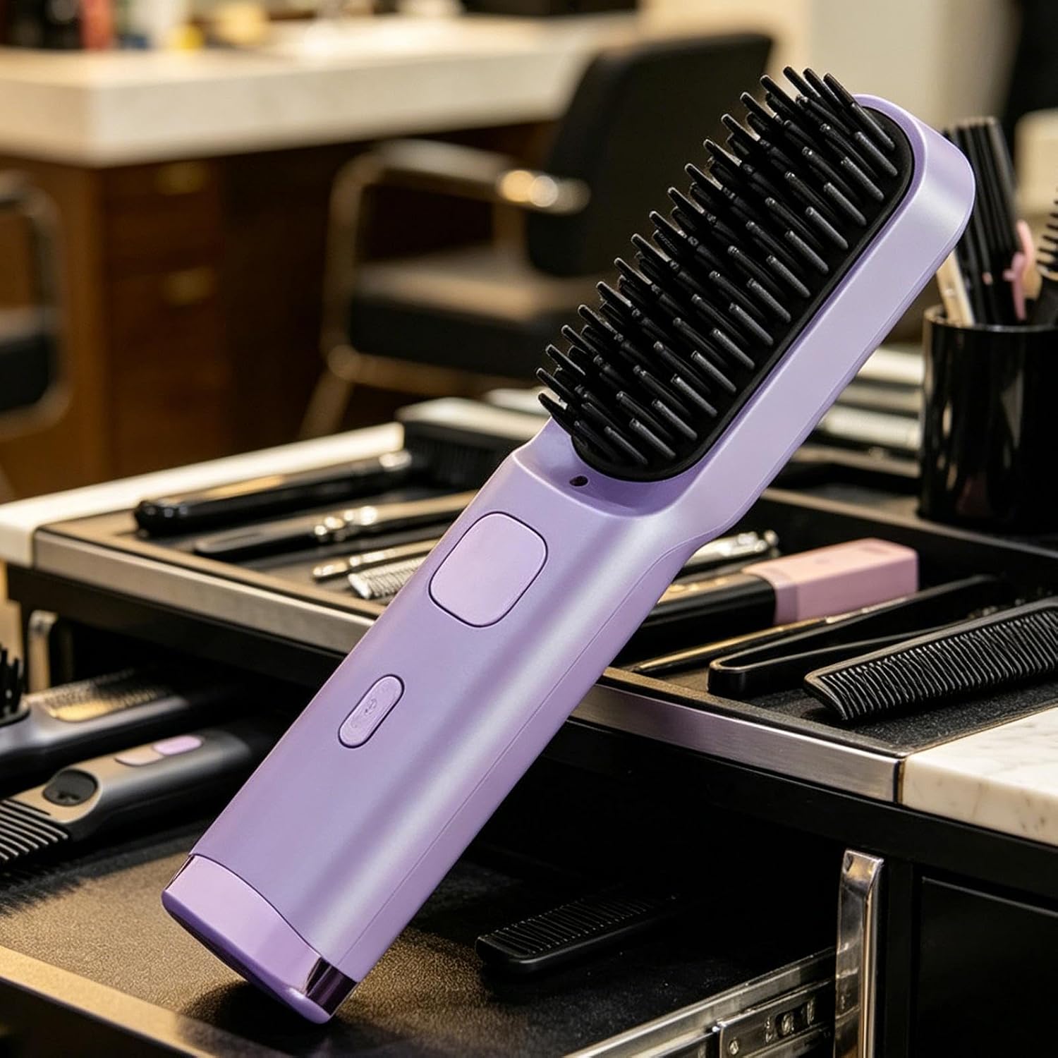 Straightener Brush,4000mAh Rechargeable Fast Heating 4 Temp Settings,Electric Hair Straightener Comb - for Salon Dormitory Travel Business Trip Daily Styling