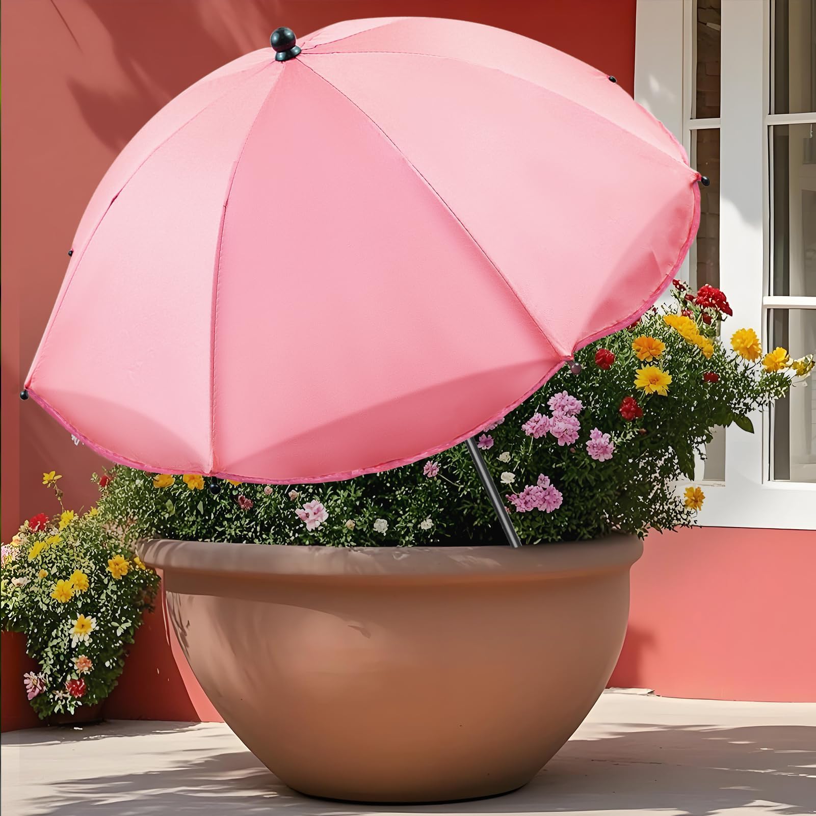 Voccos Upgraded Plant Umbrellas for Outdoor Plants 50" Tall 26" Canopy Adjustable Angle Garden Bed Shade Cover with Sturdy Metal Stake & UV Protection Plant Cover for Potted Plants Flower Pot