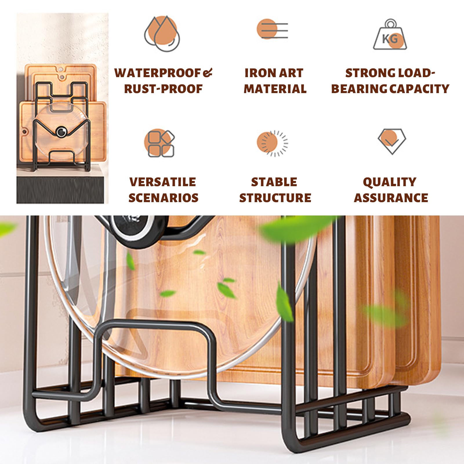 Soporte Bandejas Cocina Soporte Tabla Cocina De Metal, Organizador De Tabla De Cortar con 4 Compartimentos para tapas De Ollas, Espátulas, Platos, Bandejas para Hornear