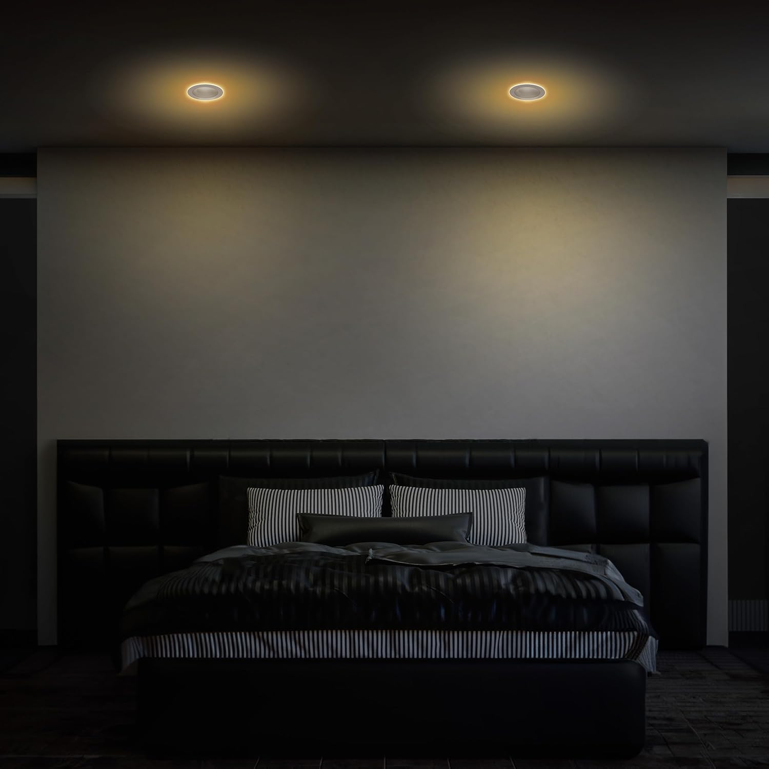 Diagram showing how to toggle between Down Light Mode (5 CCT Colors) and Night Light Mode (2200K) using a wall switch.