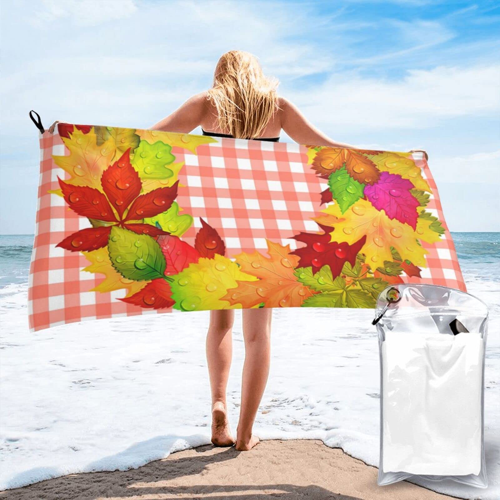Lawenp Welcome Wreath Microfiber Beach Towel Adults Large Quick Drying Bath Towel Travel Towels with Pouch 31.5"x63"
