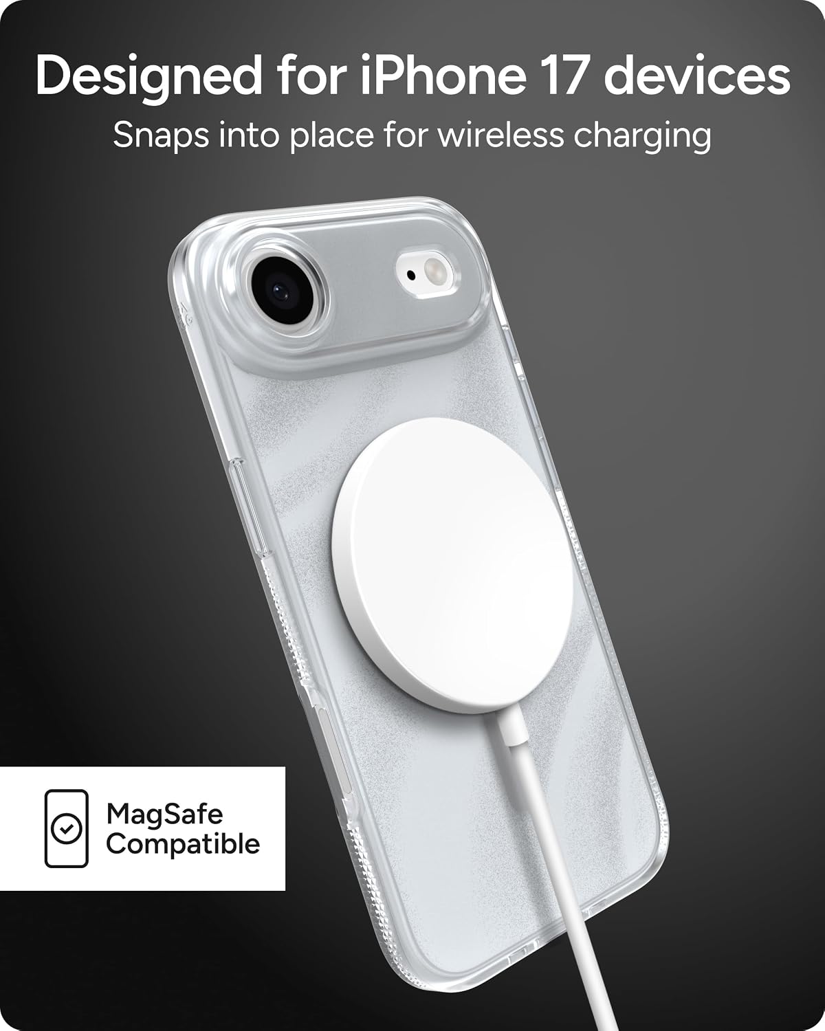 ZAGG Milan Snap Case for iPhone Air - Silver Glitter Swirl, Graphene Strengthened Phone Case with Drop Protection (13ft/4m), Textured Edges & Sparkle Design, MagSafe Charging Compatible