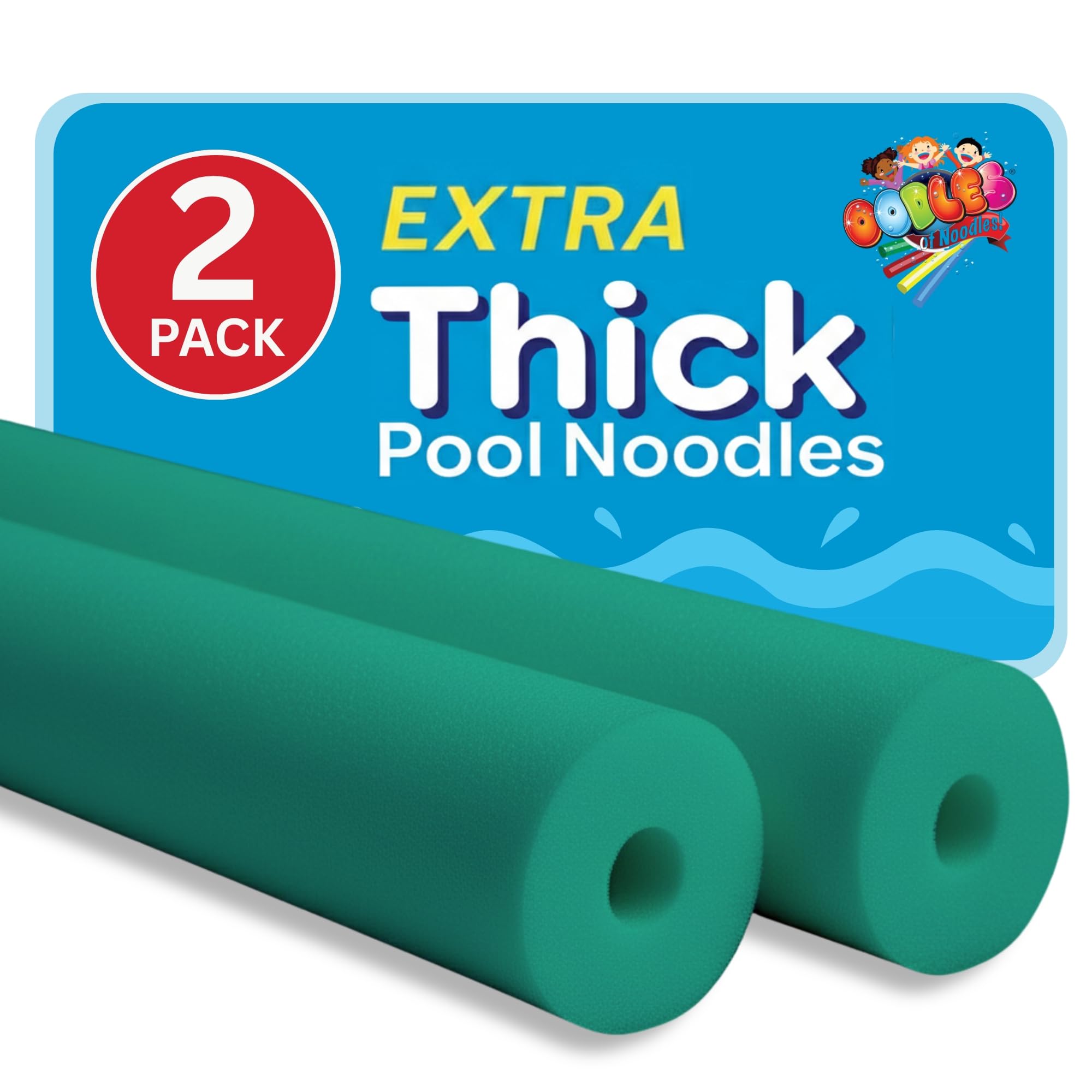 Oodles of Noodles 2 Pack Jumbo 55 Inch x 3.5 Inch Jumbo Swimming Pool Foam Multi-Purpose Green