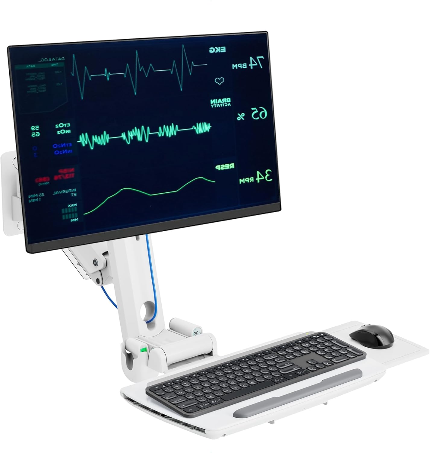 MED2H Heavy Duty Medical Wall Mount Workstation with Folding Keyboard Tray and Sliding Mouse Pad | Height Adjustment Space Save Folding Design for 17"-49" Screen Up to 44 lbs | Oral Scanner Holder