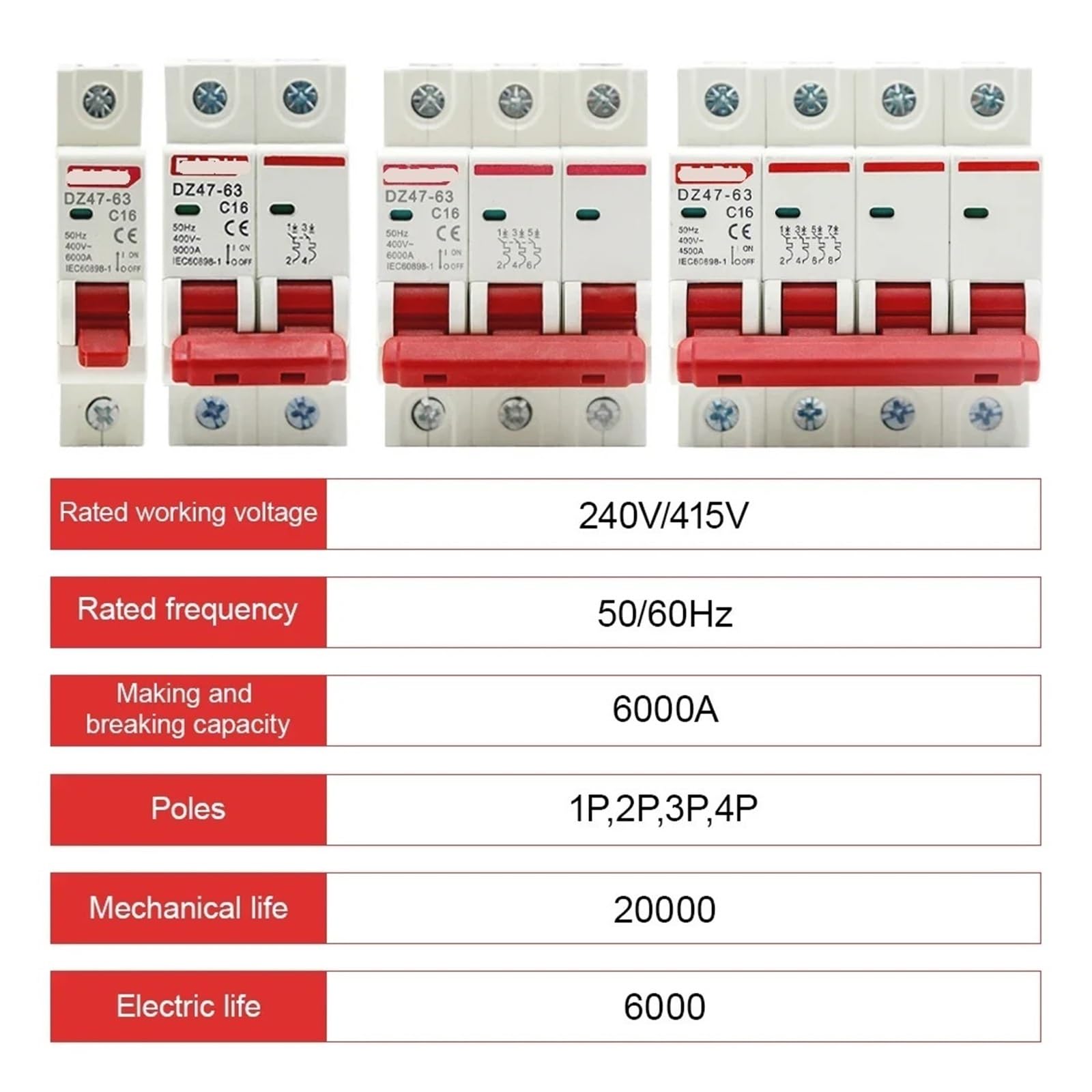 DZ47 400 V 1 P 3-125 A C typ C miniaturowy wyłącznik zwarciowy, ochrona przed przeciążeniem, montaż na szynie DIN 35 mm (6 lat)