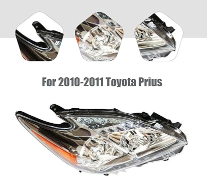 Front Halogen Headlight Assembly, for 2010-2011 Toyota Prius Driver & Passenger Side Head Lights, 8113047211 8117047211 Direct Replacement Headlamps Assy Set (Right)