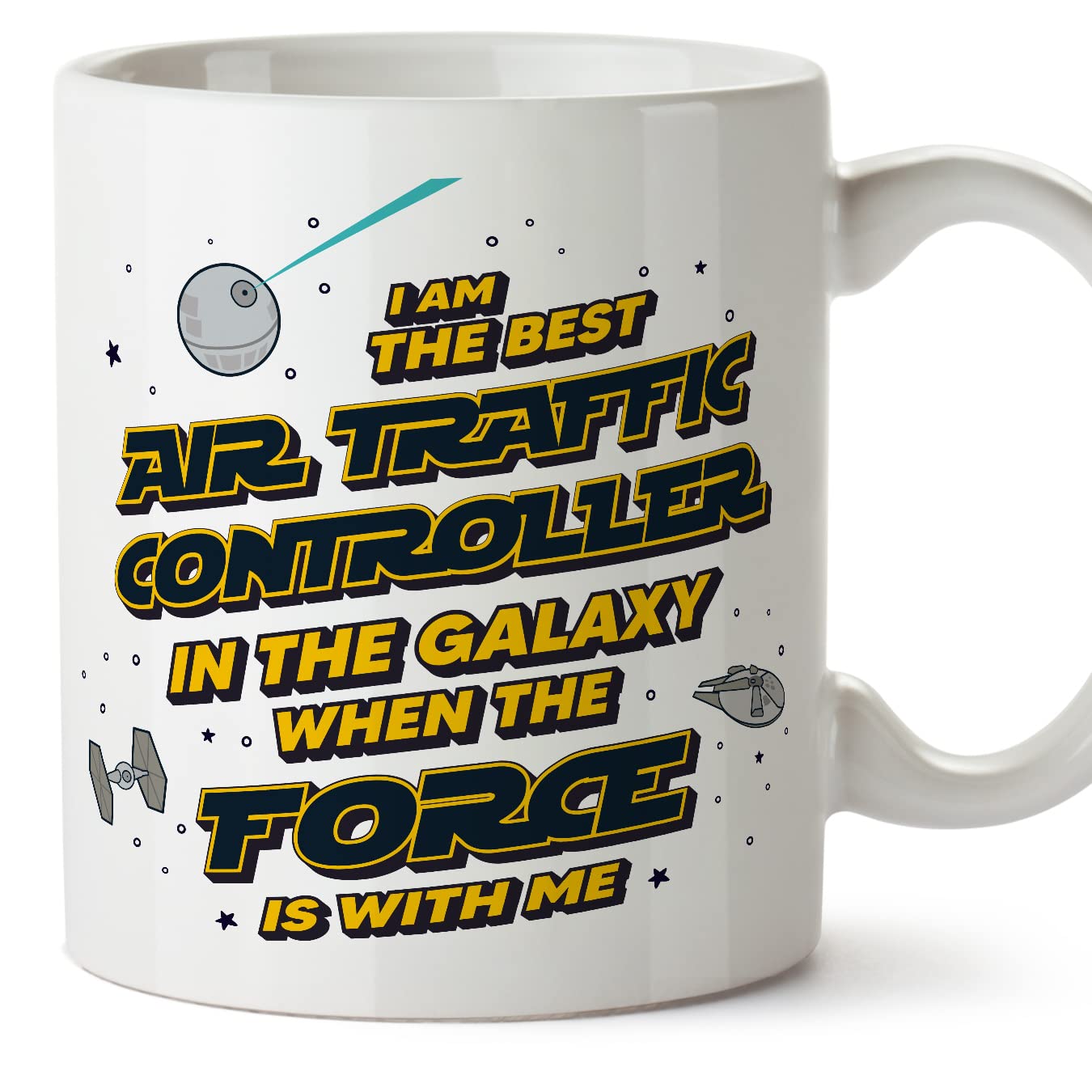 MUGFFINS AIR Traffic Controller Mug - in English - Best in The Galaxy The Force is with Me - Funny Gift for Colleagues - Ceramic 11oz Mug โ image 1