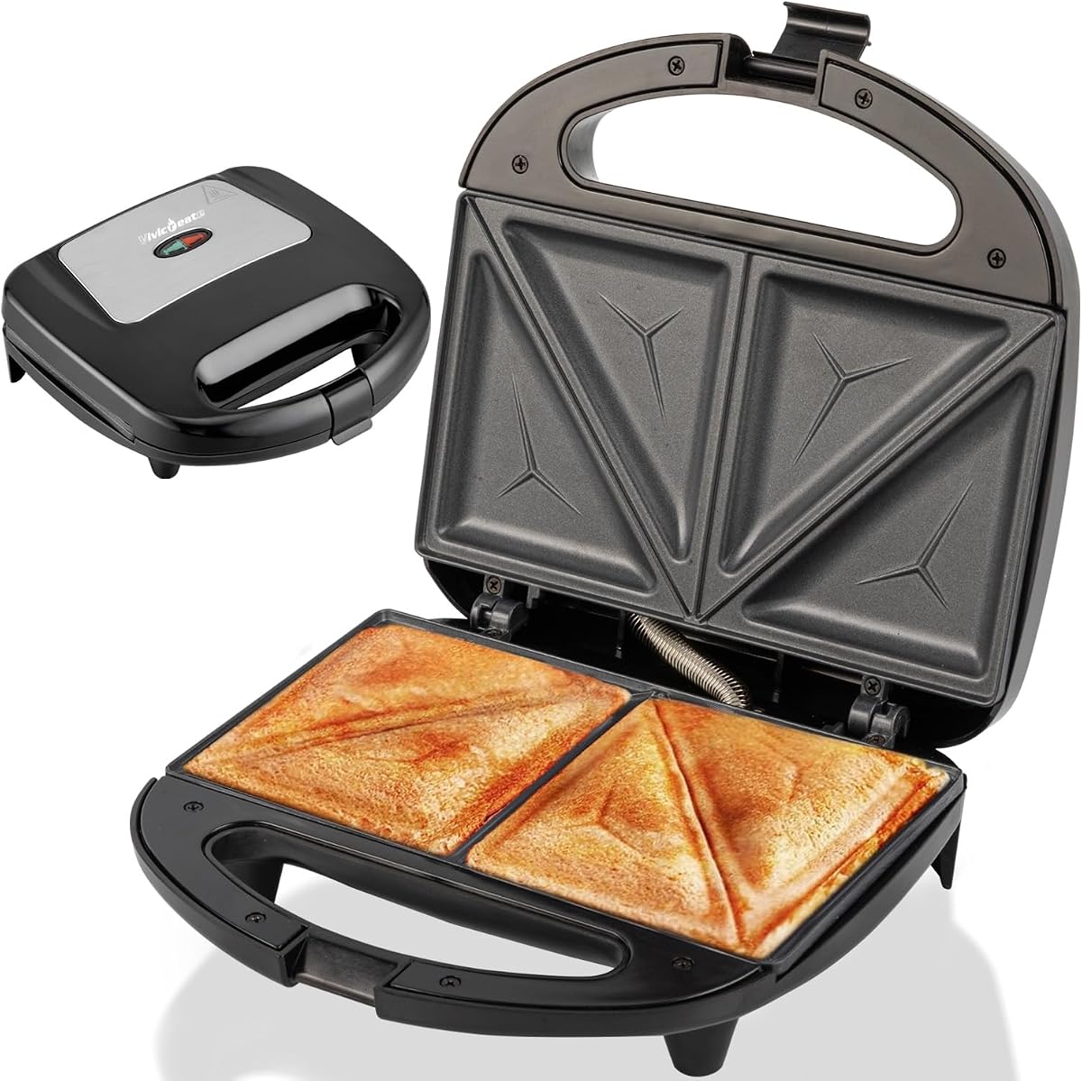 Electric Sandwich Maker & Panini Press, Countertop Contact Grill for Panini, Grilled Sandwiches & Breakfast, Indoor Electric Grill & Sandwich Press for Kitchen (Silve+Black)