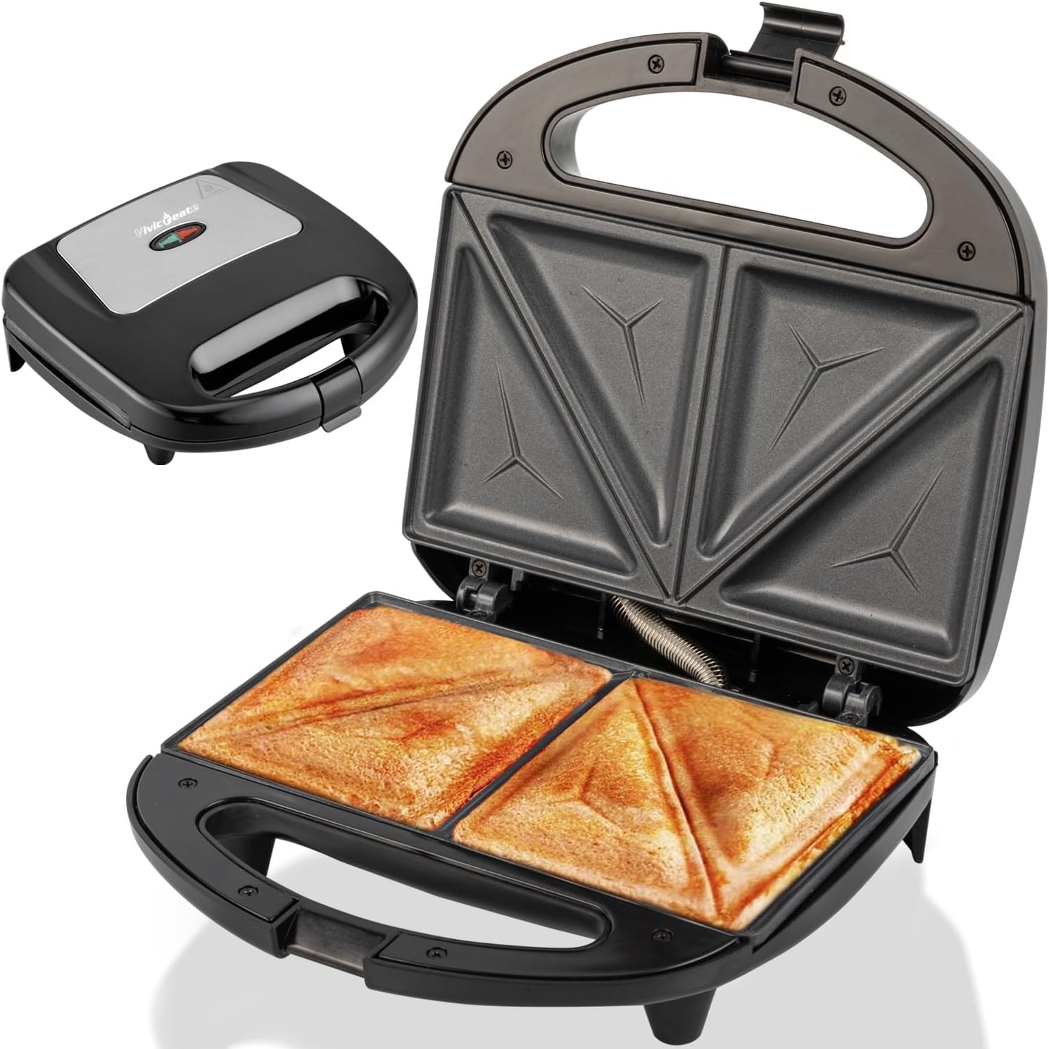 Vivicreate Electric Sandwich Maker & Panini Press, Countertop Contact Grill for Panini, Grilled Sandwiches & Breakfast, Indoor Electric Grill & Sandwich Press for Kitchen (Silve+Black)