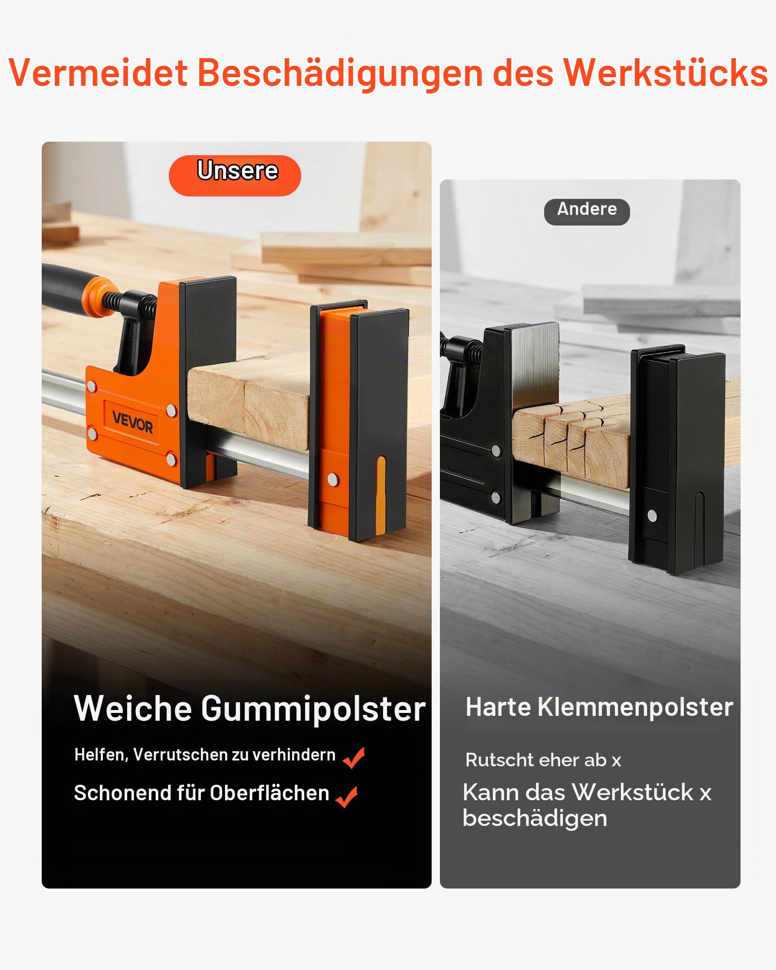 VEVOR Schraubzwingen, 4er-Pack, 91,4 cm Öffnung, F-Zwingen, 680 kg Klemmzwingen, 2-fach Klemm-/Spreizfunktion, Weiche Gummifüße, Stange aus Kohlenstoffstahl, für Holz-& Metallbearbeitung