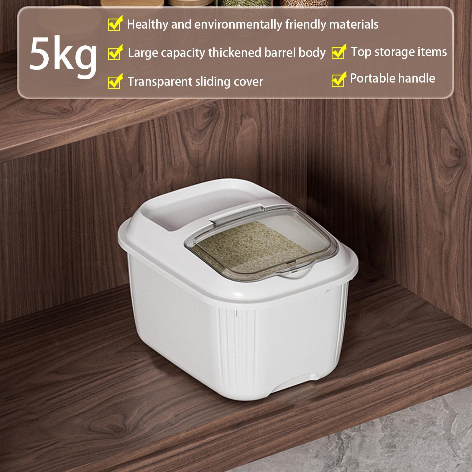 Aufbewahrungsbehälter für Reis, 5 kg, versiegelter Reis-Aufbewahrungsbehälter mit Klappdeckel, transparenter Deckel, feuchtigkeitsbeständiger Reiskühler, für Getreide, Bohnen, Mehl