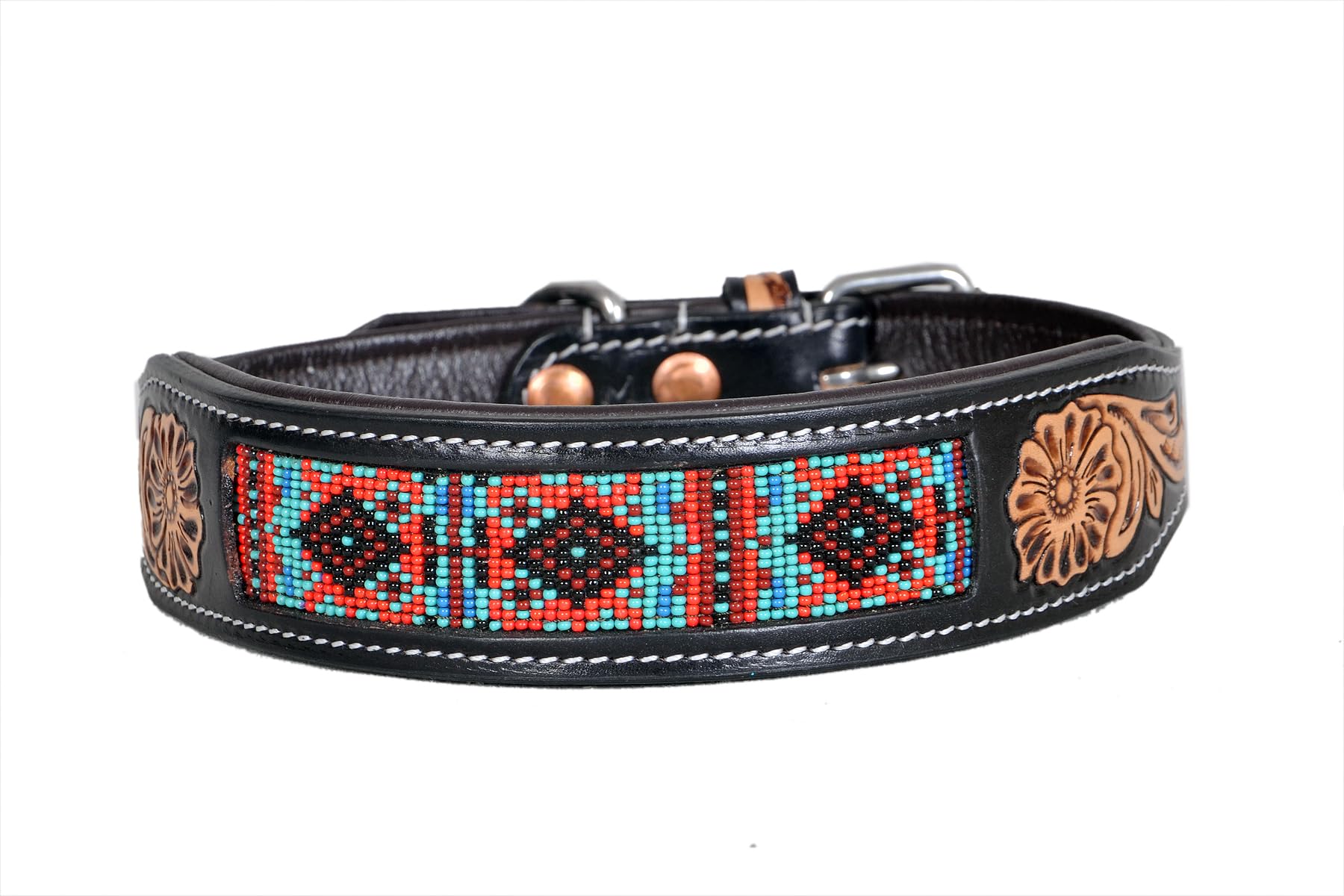 Hundehalsband aus Leder, Größe XS, Western-Stil, strapazierfähig, handgedreht, verstellbar, mit Perlen und gepolstert, weich für Welpen und große Hunde, 10IS013-XS