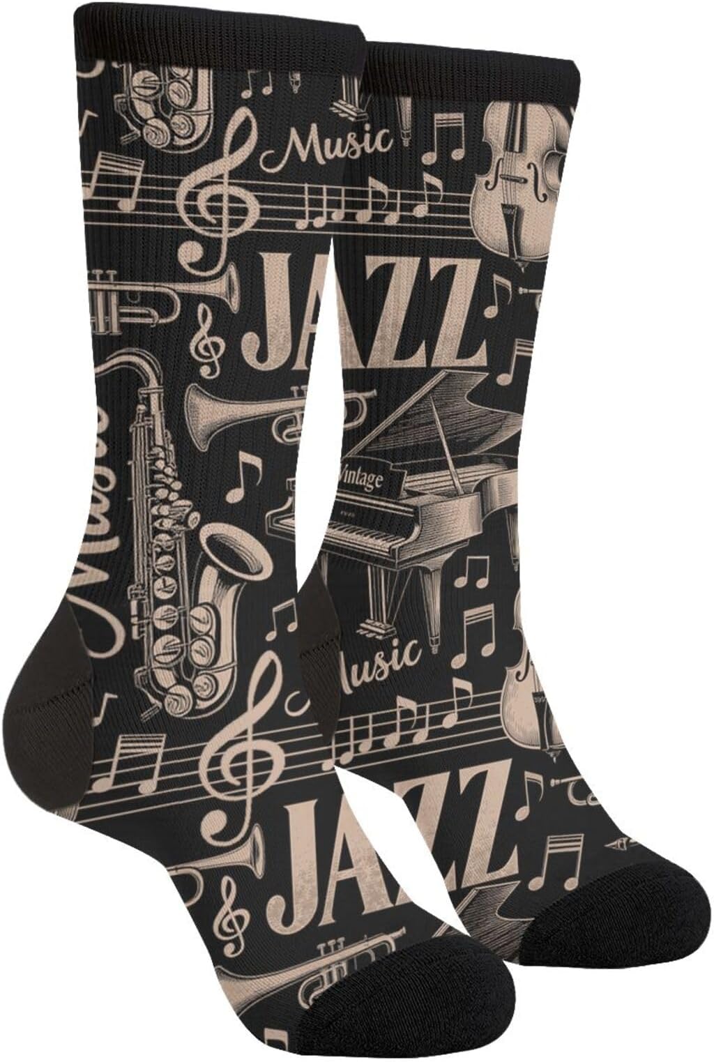 Cool Design Socks Men's Women's Crew Socks Funny Crazy Novelty Socks, Music, One size