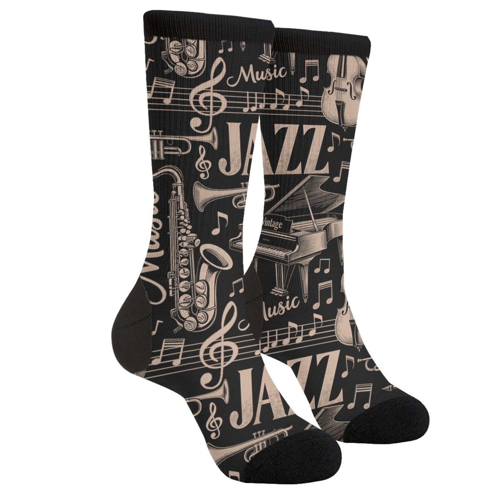 Cool Design Socks Men's Women's Crew Socks Funny Crazy Novelty Socks, Music, One size