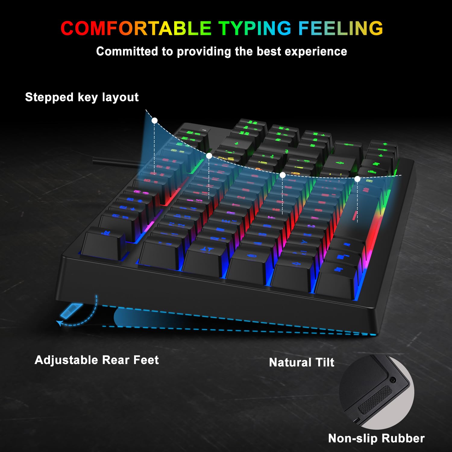 Tastatur und Maus Set, QWERTZ DE Layout 75% TKL Tastatur, RGB Beleuchtete Tastatur, 4 Farben Ergonomische Gaming Maus, Kabelgebundene Gaming Tastatur Maus mit Mauspad für PC, Mac