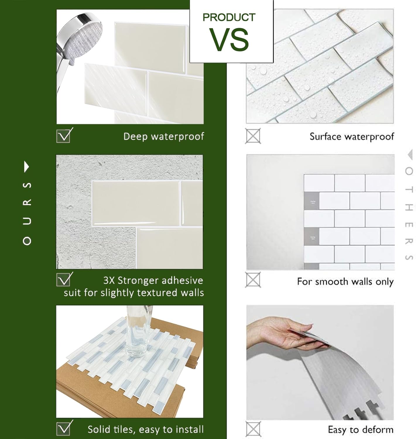 STICKGOO 10-Sheet Subway Tile Peel and Stick Backsplash, Self Adhesive Vinyl Wall Tiles, Stick on Backsplash for Kitchen and Bathroom(Thicker Design)