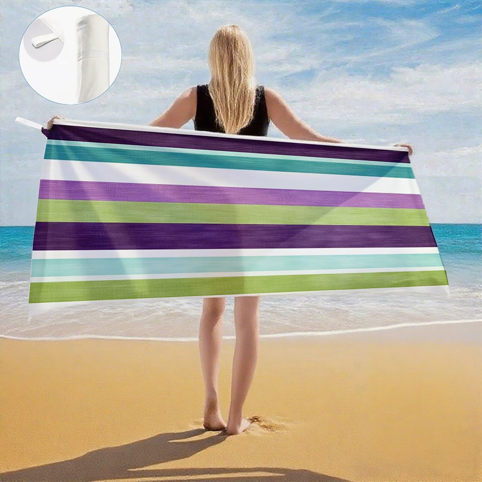 Telo Mare Microfibra, Telo Mare Grande 200x100 cm Set da 2, Antisabbia Asciugatura Rapida Assorbente Salvietta da Spiaggia Asciugamano per Palestra Piscina Viaggi Picnic, Regali Donna Semplicità Q-626