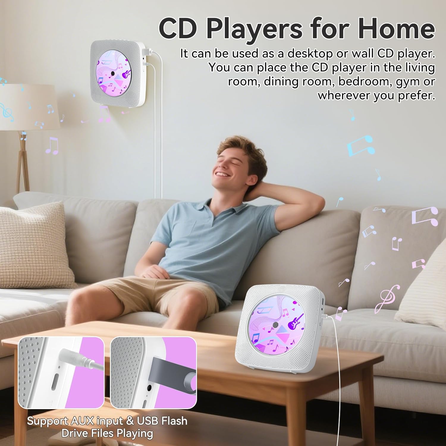 CD Player with Speakers CD Players for Home: Desktop Wall CD Player Bluetooth Portable Kegaudio with Dust Cover LCD Screen Display FM Radio USB AUX Jack Remote Control