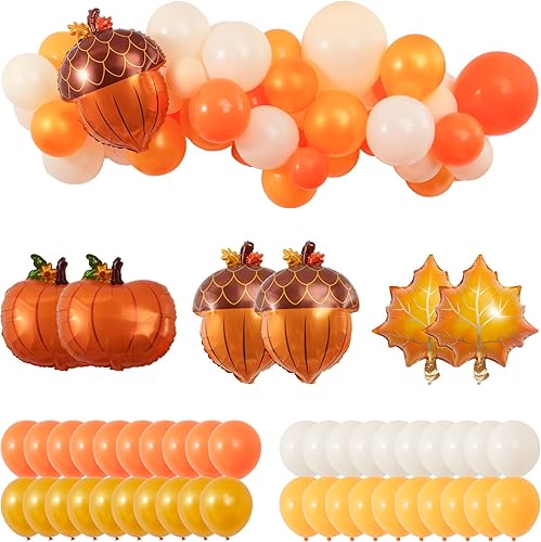 Kit de arco de guirnalda de globos de decoración de Acción de Gracias, calabaza de color naranja, hoja de arce, láminas de conos de pino para
