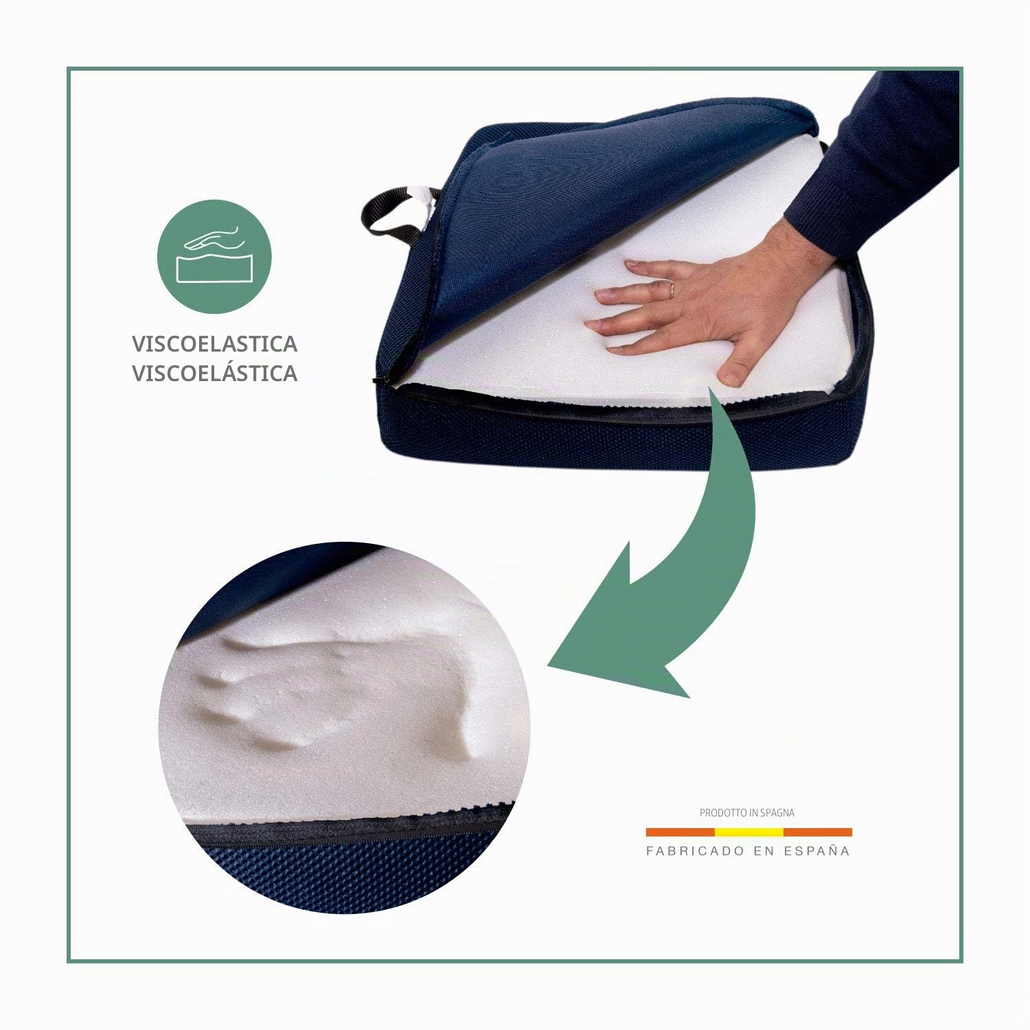 Cuscino Antidecubito Viscoelastico per Sedia a Rotelle | Cuscino Memory Foam | Con Fodera Traspirante in Tessuto 3D | 40 x 40 x 8 cm | Densità 50 kg/m3