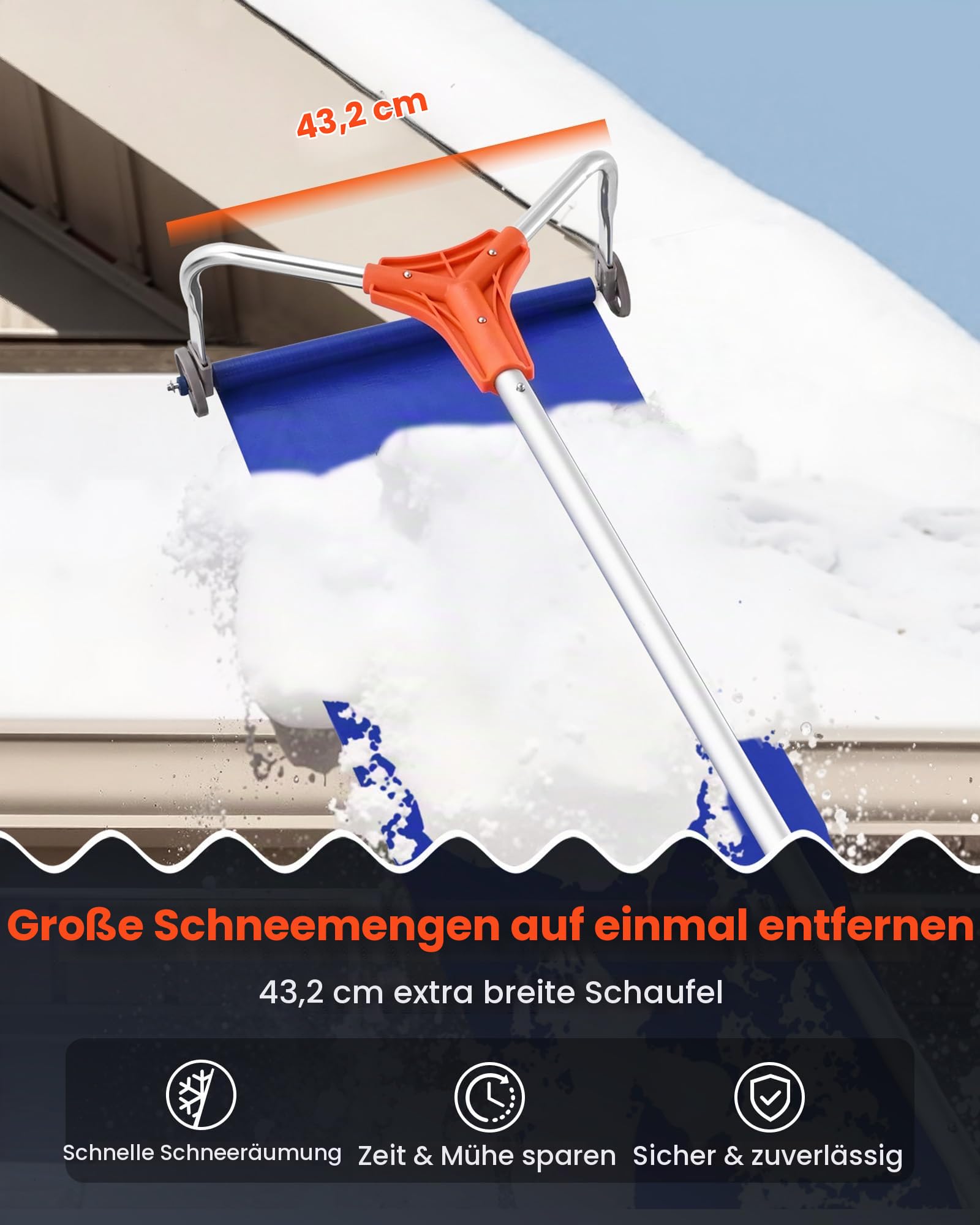 VEVOR Schnee Dachrechen, 432 mm Aluminiumklinge, 125-542cm Verstellbarer Schneeschieber mit Rädern & Gleitschiene, Schneeräumwerkzeug zum Entfernen von Laub & Schnee auf Hausdächern