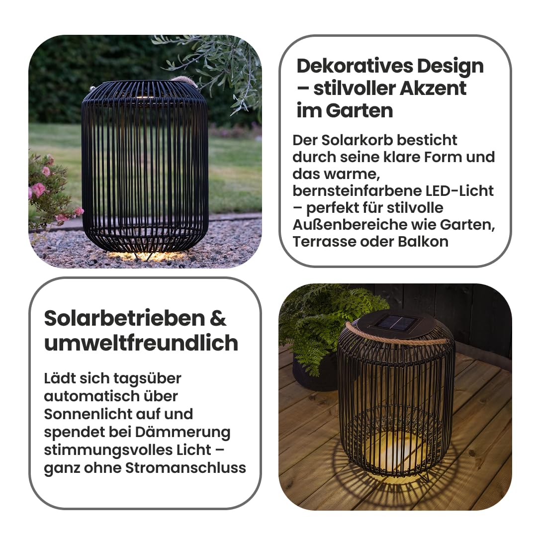 Best Season Solar LED Deko-Korb Sunlight 48cm - Dämmerungssensor