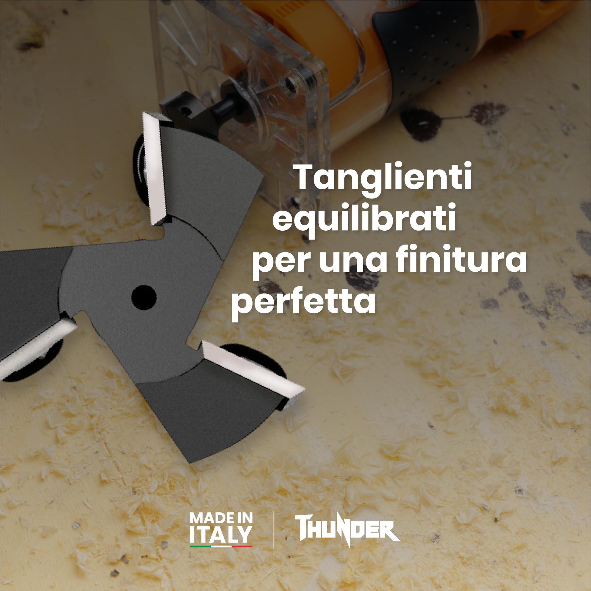 LegnoTools Thunder – Fresa per spianare legno diametro 35 mm, gambo 8 mm, con 3 inserti intercambiabili in metallo duro 10.5 mm – per livellare, bordi e scanalature – per CNC e fresatrice verticale