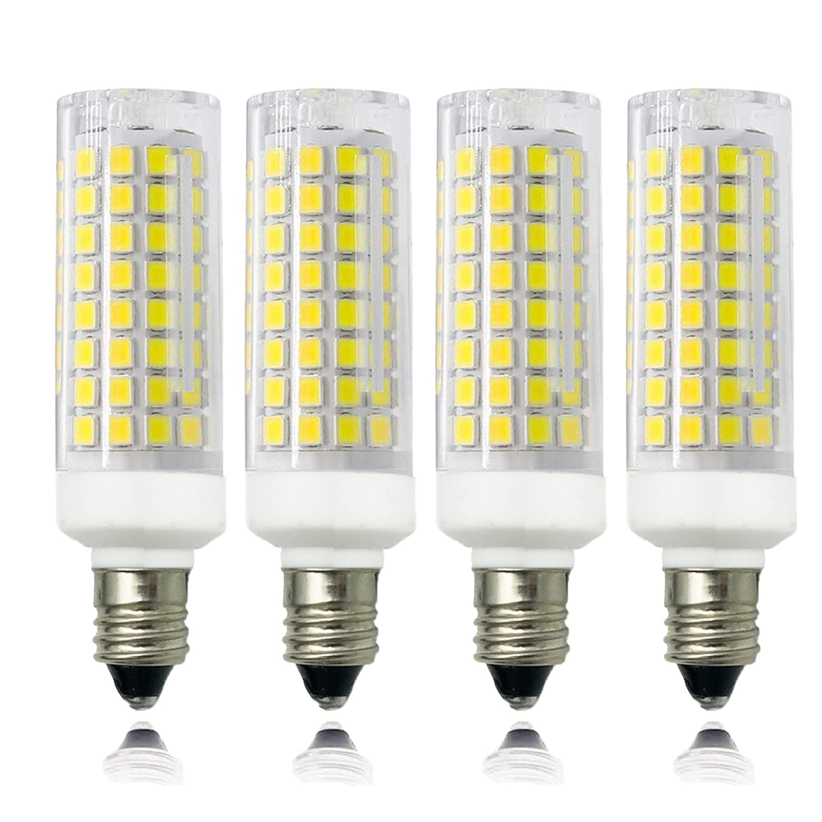 E12 LED Bulb 7W Equivalent to 75W Halogen, Dimmable 120V 730LM Candelabra Base T3/T4 Light Bulbs for Ceiling Fan, Chandelier Lighting White 6000K (Pack of 4)