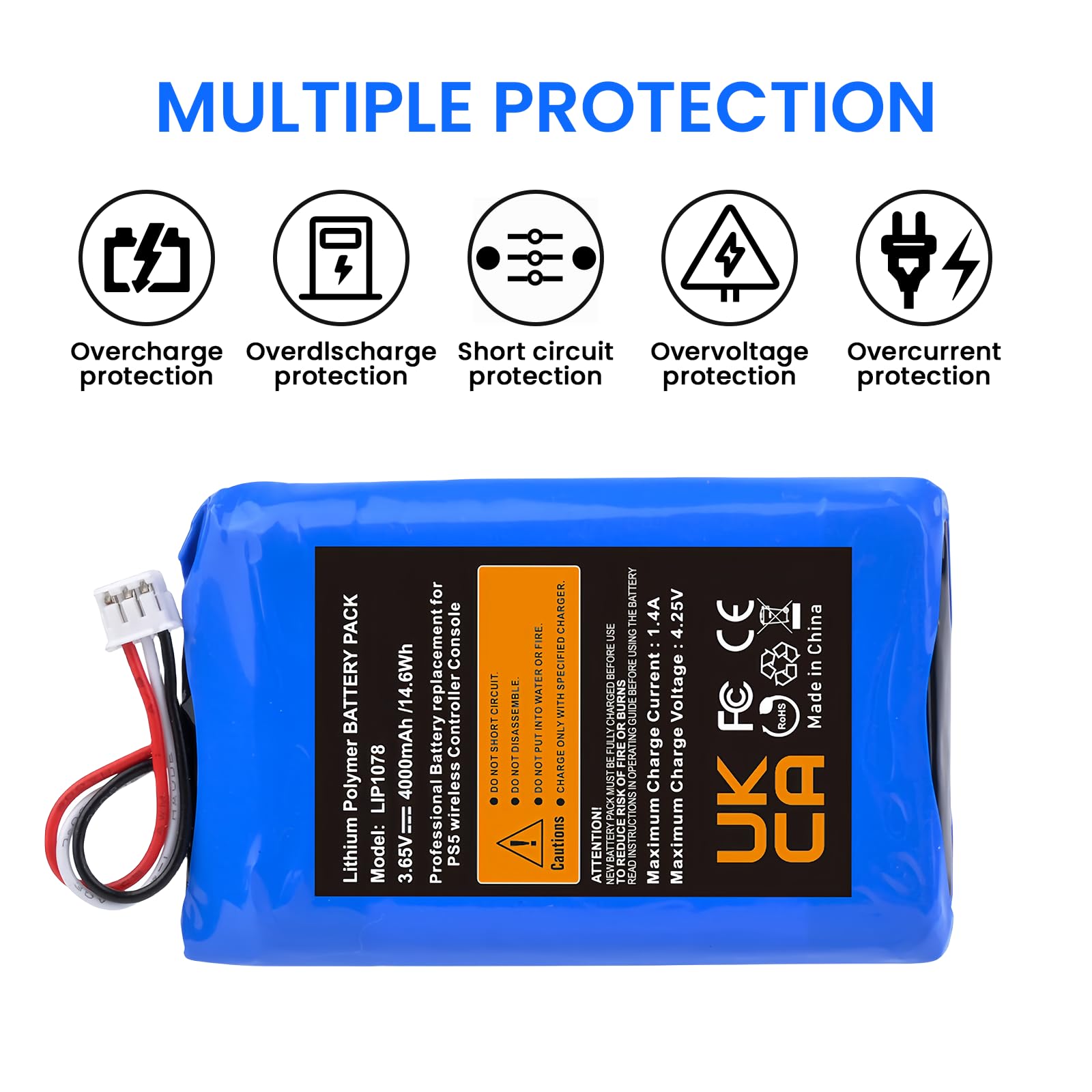 Batterie de rechange LIP1078 4000 mAh 3,65 V pour manette PS5 DualSense sans fil