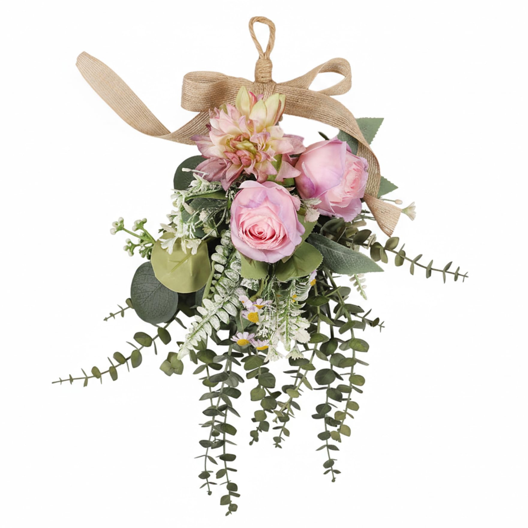 Artificial Floral Teardrop Wreath for Front Door - Long-Lasting Wall Hanging Swag Decor for Home Weddings Spring