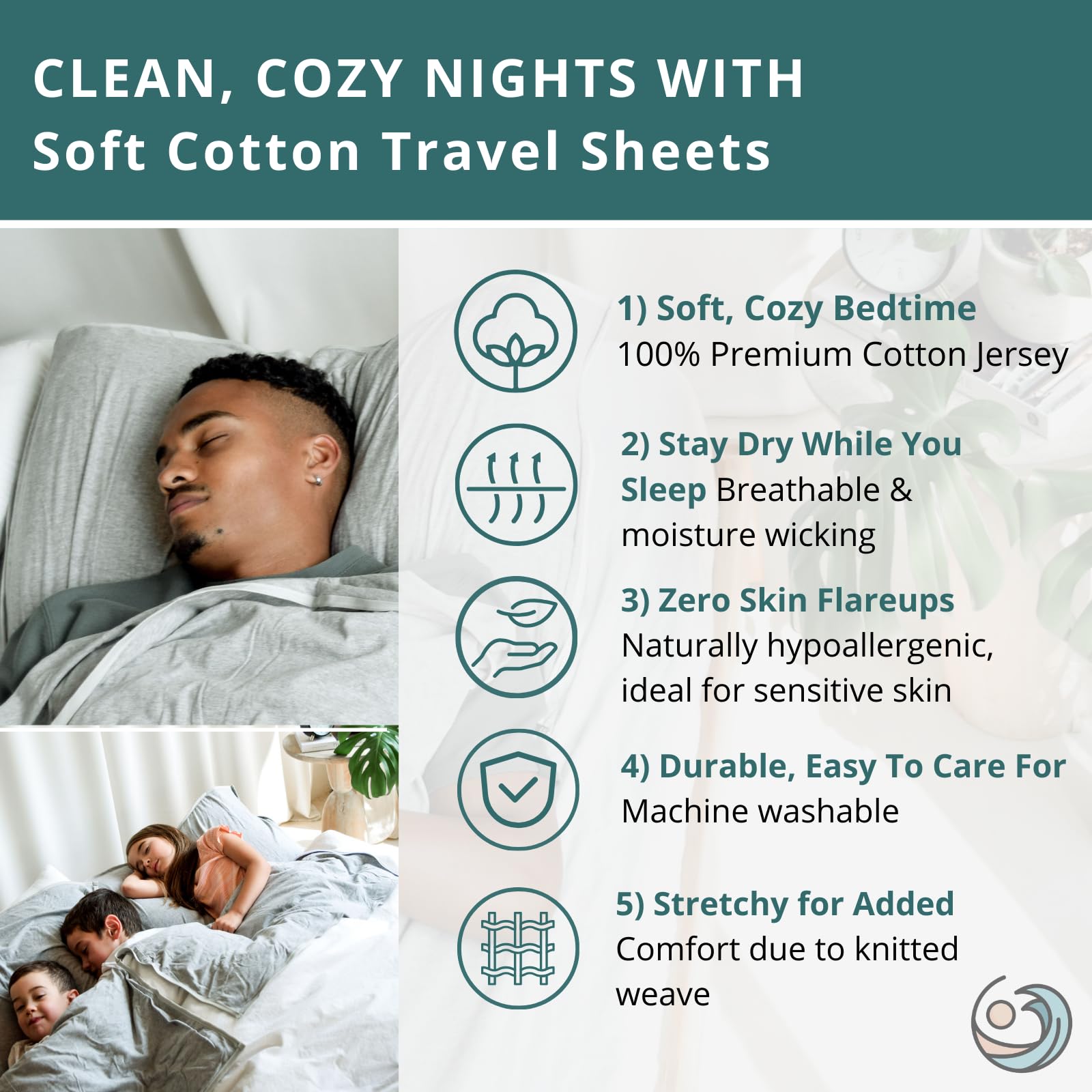 Soft Cotton Sleeping Bag Liner with Full Zipper, Travel Sheets for Hotel, Camping & Guests - Sleep Sack Adult Converts to Double Sleeping Bag Liner 100% Jersey Cotton - 82 in x 31.5 in