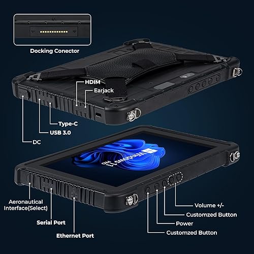 Miniatura 9 de MUNBYN Tablet resistente IRT08, tableta Windows de 10.1 pulgadas, Windows 11 Pro, 8 GB+128 GB, Intel N5100, legible a la luz del sol, 4G LTE GPS,