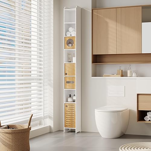 TuoxinEM Gabinete de almacenamiento de baño ajustable de 8 niveles, espacio de almacenamiento multitipo alto e independiente, gabinete de torre