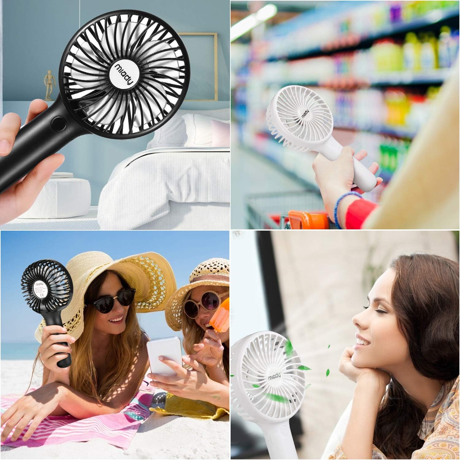 Miady 2-Pack Upgraded 5000mAh Portable Handheld Fan 3 Speed Mini USB Strong Wind 7-20 Hours Runtime Personal Electric for Travel Office Outdoor