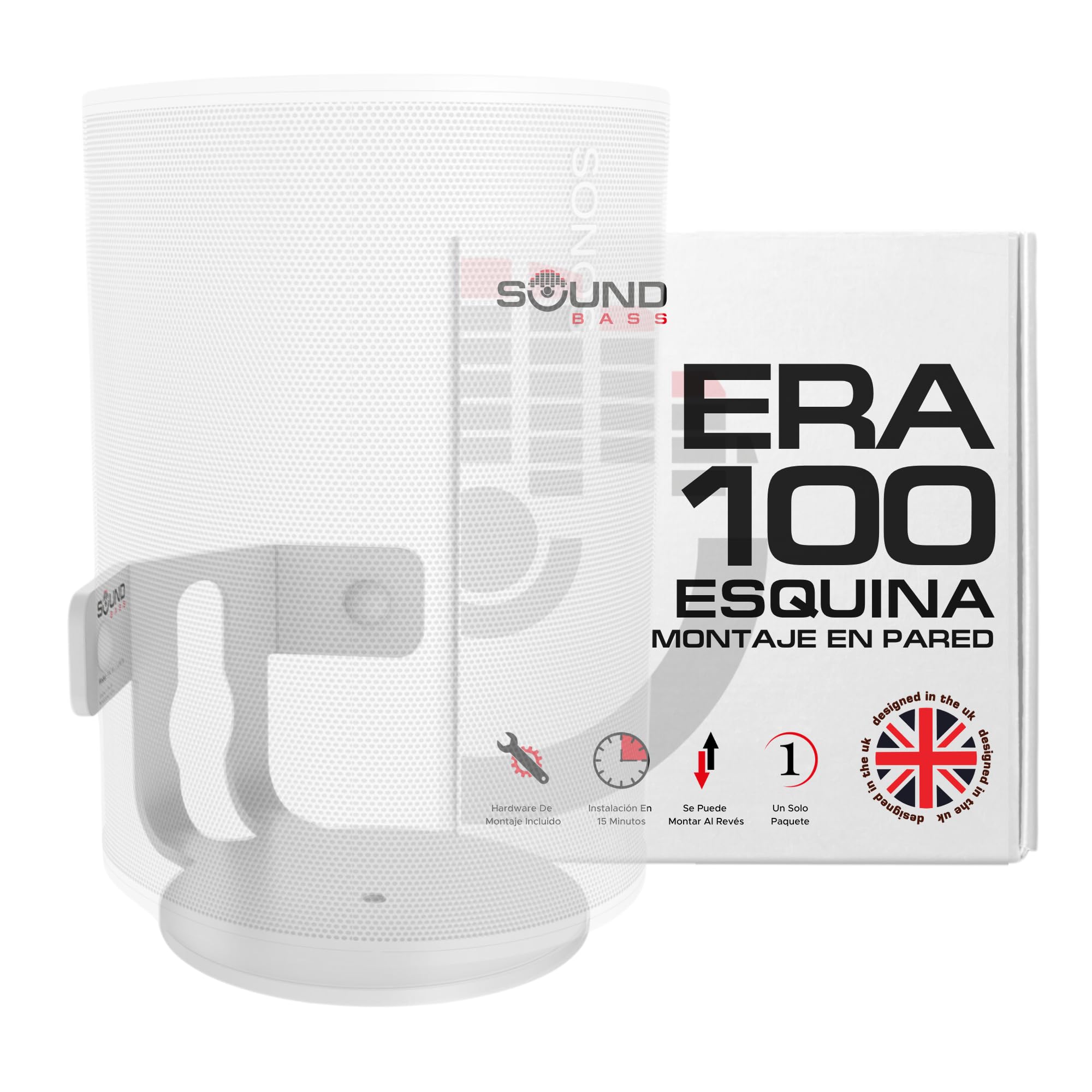 Sound bass Soporte de Esquina para Pared ERA 100 - Perfil Bajo, Blanco, Individual (1 ud), Completo con Todos los Accesorios de Montaje, Compatible con Altavoz Sonos ERA100 & ERA 100 SL
