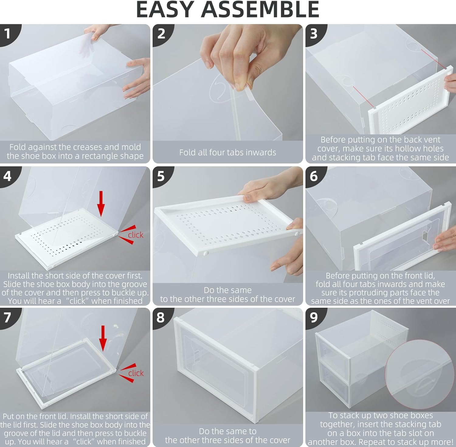 Elechomes Shoe Boxes Clear Plastic Stackable 18 Pack Premium Shoe Organizer Storage for Closet Foldable Shoe Rack Containers Sneaker Display Case Holder Shoe Bin Entryway Drawers Gifts