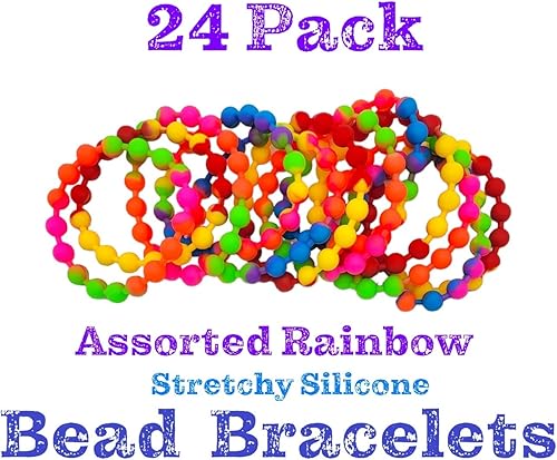 Miniatura 3 de Coloridas pulseras elásticas de goma arcoíris (8 pulgadas) para niños grandes y adultos pequeños. Perfecto para recuerdos de fiesta, premios de