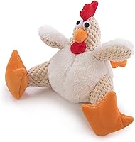 Vista 4 de goDog Checkers Fat Rooster - Juguete chirriante de peluche para perro, tecnología Chew Guard, color blanco, pequeño