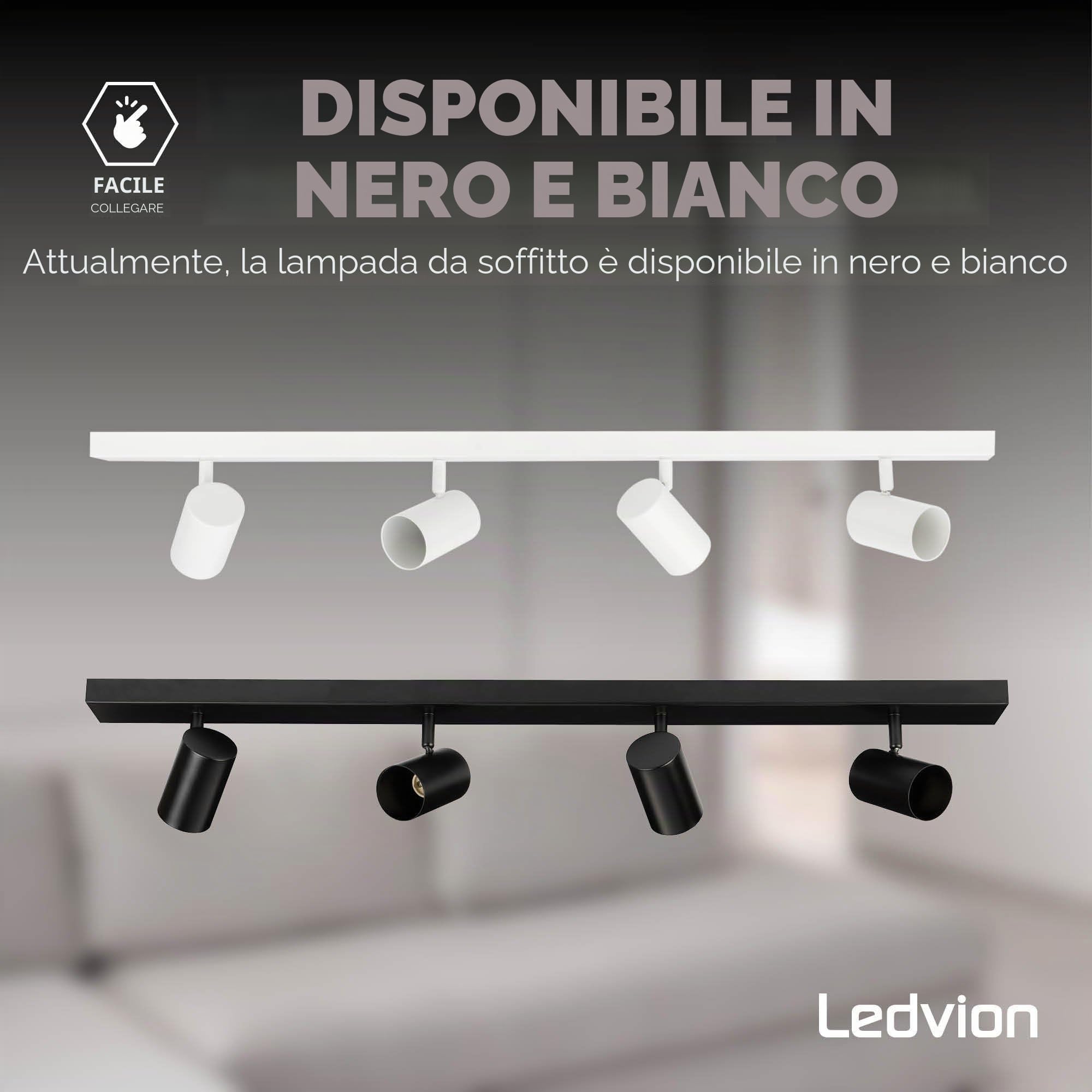 Ledvion Faretto LED Soffitto Bianco 4 luci attacco GU10 senza lampadina | per corridoio soggiorno cucina camera e ambienti interni asciutti
