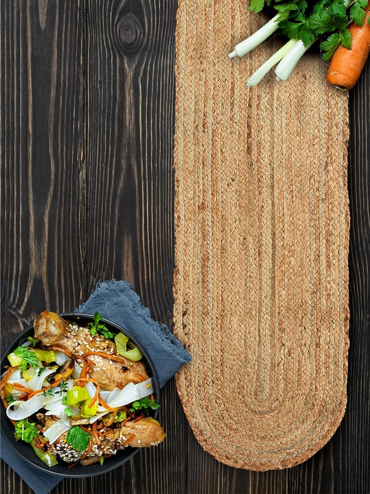 Lot de 2 tapis de table en jute naturelle – 35,6 x 243,8 cm – Décoration de table de salle à manger, cuisine, table basse – Décoration de style rustique bohème