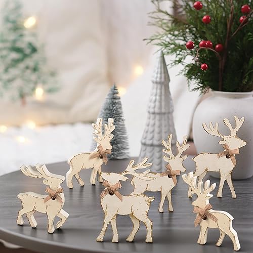 Miniatura 5 de 6 centros de mesa de madera de reno de Navidad para el hogar, bandeja escalonada de madera de ciervo de invierno para decoración de mesa interior,