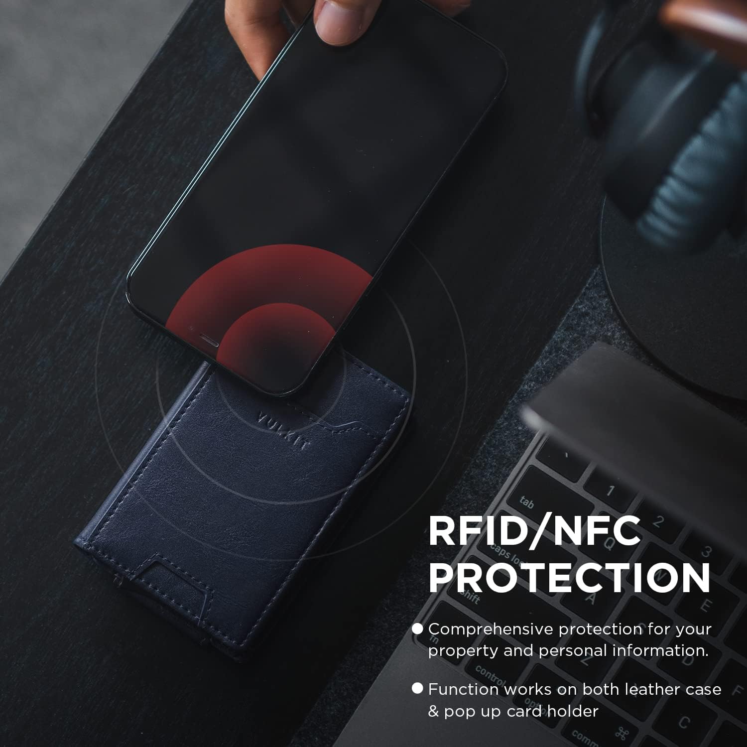 VULKIT Money Clip Wallet Pop Up Card Holder RFID Protection Mens Leather Wallet 2-IN-1 Business Card Holder For 7 Cards & 15 Bills - Image 4